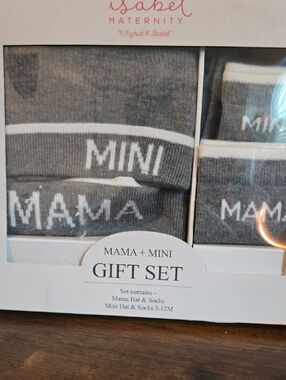 Isabel Maternity by Ingrid & Isabel Gray Mama + Mini Knit Hat & Sock Set